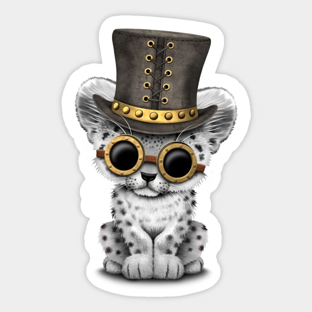 Steampunk Snow Leopard Cub Sticker by jeffbartels